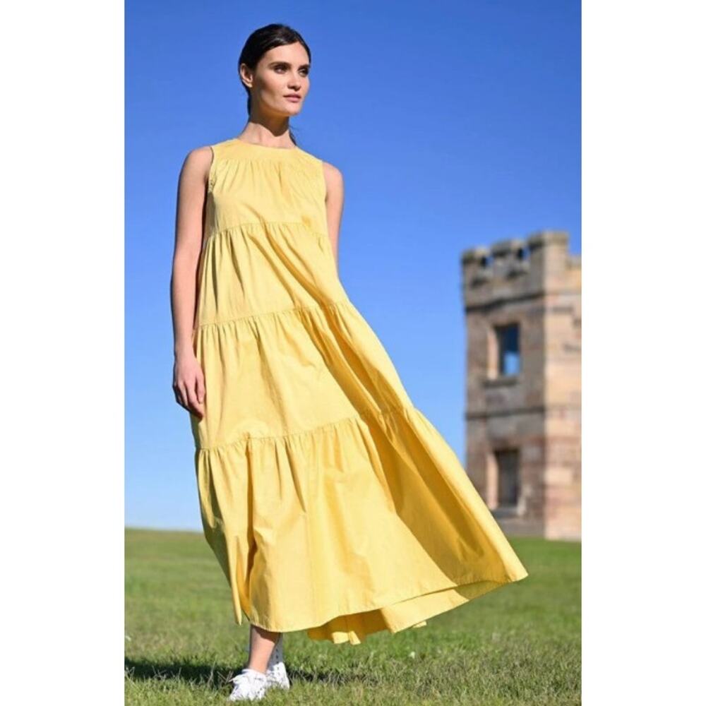 Wyatt Wilde Tiered Florence Maxi Dress Sleeveless Yellow Preppy Coastal Beach XS